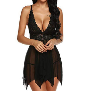 Nightgowns femme Sleepshirts Women Mini Nightie Lingerie Sexy Lace see through Night dress women elegant red deep v