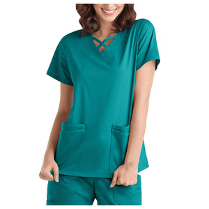 Nurse Uniform Women Solid Short Sleeve Neck Tops Working Uniform Blouse Scrubs Workwear Nursing Working T-shirts Overalls