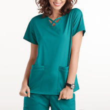 Load image into Gallery viewer, Nurse Uniform Women Solid Short Sleeve Neck Tops Working Uniform Blouse Scrubs Workwear Nursing Working T-shirts Overalls