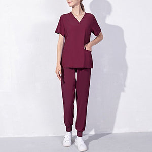Nursing Uniforms Two Piece Unisex Shorts Scrub Sets Sleeve Pocket Top Tee Loose Pants Beauty Salon Workwear Overalls Plus Size