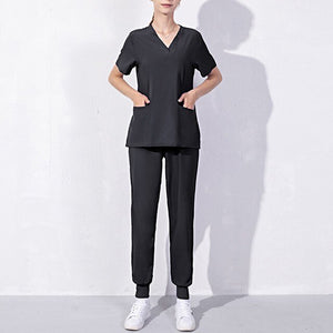 Nursing Uniforms Two Piece Unisex Shorts Scrub Sets Sleeve Pocket Top Tee Loose Pants Beauty Salon Workwear Overalls Plus Size