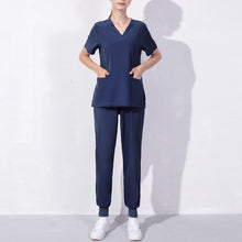 Load image into Gallery viewer, Nursing Uniforms Two Piece Unisex Shorts Scrub Sets Sleeve Pocket Top Tee Loose Pants Beauty Salon Workwear Overalls Plus Size