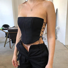 Load image into Gallery viewer, Off Shoulder Strapless Lace Up Sexy Bustier Corset Crop Tops for Women Black Sleeveless Vest Top Cropped Feminino