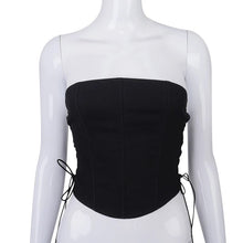 Load image into Gallery viewer, Off Shoulder Strapless Lace Up Sexy Bustier Corset Crop Tops for Women Black Sleeveless Vest Top Cropped Feminino