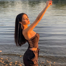 Load image into Gallery viewer, Off Shoulder Strapless Lace Up Sexy Bustier Corset Crop Tops for Women Black Sleeveless Vest Top Cropped Feminino