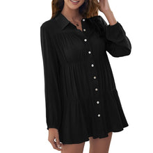 Load image into Gallery viewer, Office Elegant Dress for Women Turn Down Collar Button Down Long Sleeves Ruffles Shirt Dress Loose Casual Mini Dress