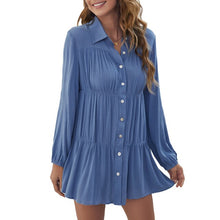 Load image into Gallery viewer, Office Elegant Dress for Women Turn Down Collar Button Down Long Sleeves Ruffles Shirt Dress Loose Casual Mini Dress
