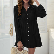 Load image into Gallery viewer, Office Elegant Dress for Women Turn Down Collar Button Down Long Sleeves Ruffles Shirt Dress Loose Casual Mini Dress