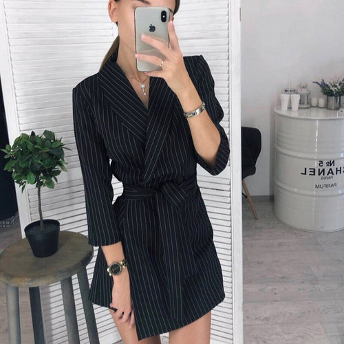 Office Ladies Elegant Sashes Mini Dress Women Casual Turn-down Collar blazer Dresses 2022 Spring New Fashion A-line Party Dress