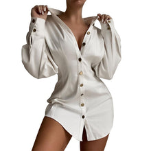 Load image into Gallery viewer, Office Lady Blouses Women Femal Ladies Long Sleeve Deep V Shirt Dress Sexy Mini Beach Dress Elegant Sexy Party Dress New 2021