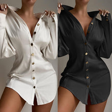 Load image into Gallery viewer, Office Lady Blouses Women Femal Ladies Long Sleeve Deep V Shirt Dress Sexy Mini Beach Dress Elegant Sexy Party Dress New 2021