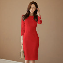 Load image into Gallery viewer, Office Lady O-Neck Solid Color Slim Bodycon Dress Fashion Temperament Mid-Length OL Work Dress 2021 Spring New Dresses Women