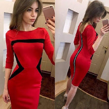 Load image into Gallery viewer, Office Lady Slim Three Quarter Sleeve Women Dress OL Midi O-Neck Back Zipper Bodycon Sexy Dresses Robe Femme Sukienka Damska