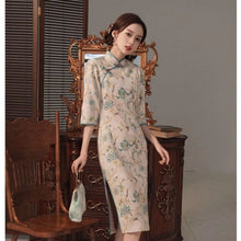 Load image into Gallery viewer, Old Shanghai Improved Cheongsam Women Chinese Qipao 2021 New Mid-sleeve Young Mid-length Dress Girl Retro Republican Style