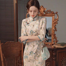 Load image into Gallery viewer, Old Shanghai Improved Cheongsam Women Chinese Qipao 2021 New Mid-sleeve Young Mid-length Dress Girl Retro Republican Style
