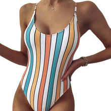 Load image into Gallery viewer, One Piece Swimsuit U Neckline stripe Bikini 2021 Thin Sling Strapless Multi-color Stitching High Waist
