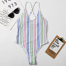Load image into Gallery viewer, One Piece Swimsuit U Neckline stripe Bikini 2021 Thin Sling Strapless Multi-color Stitching High Waist