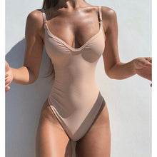 Load image into Gallery viewer, One Piece Swimsuit Women 2021 New Sexy Swimwear V-Neck Bodysuit Swimsuit Push Up Monokini Solid Bathing Suit Summer Beachwear XL