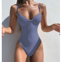 Load image into Gallery viewer, One Piece Swimsuit Women 2021 New Sexy Swimwear V-Neck Bodysuit Swimsuit Push Up Monokini Solid Bathing Suit Summer Beachwear XL
