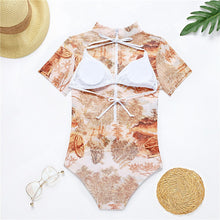 Load image into Gallery viewer, One Piece Swimsuit Women 2021 New Short Sleeve Swimwear Female High Neck Bodysuit Monokini Bathing Suit Beachwear Swimming Suit