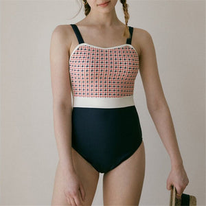 One Piece Swimsuit Women Plaid Swimwear Straps Monokini Swim Suit Trikini Padded Backless Bathing Suit High waisted  Swimwear