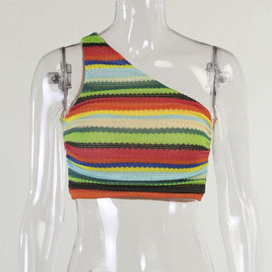One Shoulder Casual Striped Y2K Crop Top Women Sexy Camis Slim Tee t shirt Vintage Aesthetic Clothes Tanks and Camis Camisole