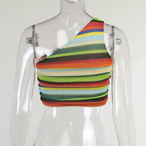 One Shoulder Casual Striped Y2K Crop Top Women Sexy Camis Slim Tee t shirt Vintage Aesthetic Clothes Tanks and Camis Camisole