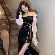 Load image into Gallery viewer, One Shoulder Dress Black Female Sexy Sequins Split One Piece Dress Autumn Ladies Party Elegant Dress Fashion Y2K Women Clothing