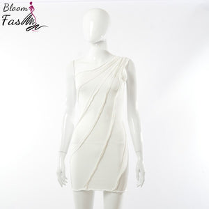 One Shoulder Sexy Women Club Dress Solid Color Bodycon Slim Summer Mini Dresses 3D Stripes Ladies Beach Party Wear 2021 Fashion