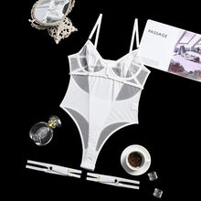 Load image into Gallery viewer, One-piece Backless Bodysuit Women Black Mesh Patchwork Sexy Sensual Lace Transparent Clubwear Body Lingerie See Through Tights