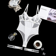 Load image into Gallery viewer, One-piece Backless Bodysuit Women Black Mesh Patchwork Sexy Sensual Lace Transparent Clubwear Body Lingerie See Through Tights