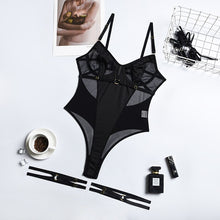Load image into Gallery viewer, One-piece Backless Bodysuit Women Black Mesh Patchwork Sexy Sensual Lace Transparent Clubwear Body Lingerie See Through Tights
