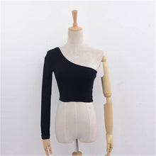 Load image into Gallery viewer, One-shoulder Tank Tops for Women Street Style Fashionable Cotton Long-sleeved Short Navel Tops Solid Knitted Tops Female