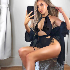Onesies for Adults Sexy Onesie Lace Women Clothing See Through Nightwear Lingerie Deep V Female Hot Erotic Nighty