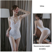 Load image into Gallery viewer, Open Crotch Bodysuit Women Sexy Lace Deep V Transparent Sexy Lingerie Temptation Nightwear Passion Sexy Pajamas Cute Teddies