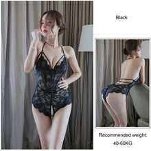 Load image into Gallery viewer, Open Crotch Bodysuit Women Sexy Lace Deep V Transparent Sexy Lingerie Temptation Nightwear Passion Sexy Pajamas Cute Teddies