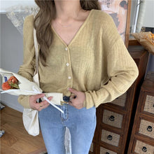 Load image into Gallery viewer, Orange Outerwear Cardigan Jacket Women&#39;s Spring 2020 Korean Style Loose Comfortable Long Sleeve Thin V-neck Knitted Top