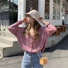 Load image into Gallery viewer, Orange Outerwear Cardigan Jacket Women&#39;s Spring 2020 Korean Style Loose Comfortable Long Sleeve Thin V-neck Knitted Top