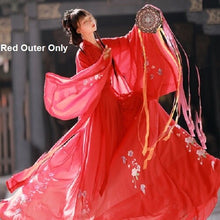 Load image into Gallery viewer, Oriental Women Hanfu Folk Dance Dress Red White Stage Performance Suits Tang Clothes V-Neck Clothes Princess Fairy Girl Fairy