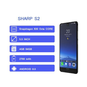 Original SHARP AQUOS C10 S2 Smartphone 4GB+64GB face ID 5.5'' FHD+Snapdragon630 Octa Core Android 8.0 12MP 2700mAh mobile phone