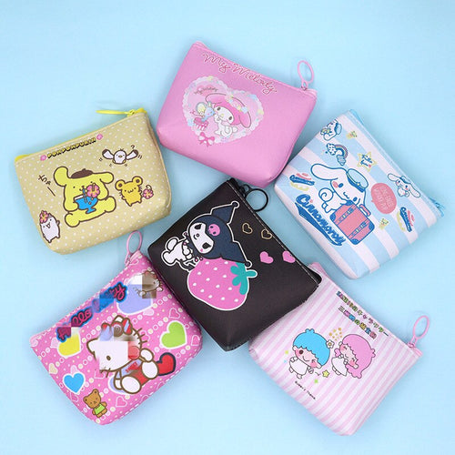 Original Sanrio Anime Wallet Hello Kitty Women Bag Kulomi Melody Cinnamoroll Cartoons Mini Coin Purse Portable ID Card Holders