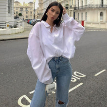 Load image into Gallery viewer, Oversize Shirts White Button Up Shirt Blouse Loose Long Sleeve Tunic Office Tops Casual Women Top Autumn Cotton Mujer Streetwear