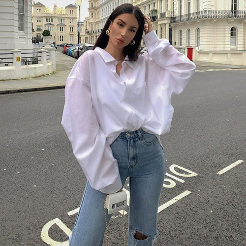 Oversize Shirts White Button Up Shirt Blouse Loose Long Sleeve Tunic Office Tops Casual Women Top Autumn Cotton Mujer Streetwear
