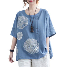 Load image into Gallery viewer, Oversize T-shirt Women Sumemr Vintage Loose Shirt Tops Button Printed Tees Boho Holiday Casual Cotton Linen футболка Femme Tops