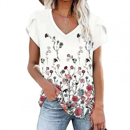 Oversize Women T Shirt Summer Short Sleeve V-Neck Casual Streetwear Tops Plus Size Ladies 3D Floral Printed Tee 2021