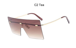 Oversized Brown Sunglasses Women Retro Vintage Sunglasses Luxury Brand Rimless Eyewear oculos de sol feminino Big Shades
