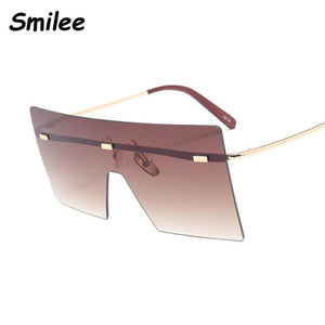 Oversized Brown Sunglasses Women Retro Vintage Sunglasses Luxury Brand Rimless Eyewear oculos de sol feminino Big Shades