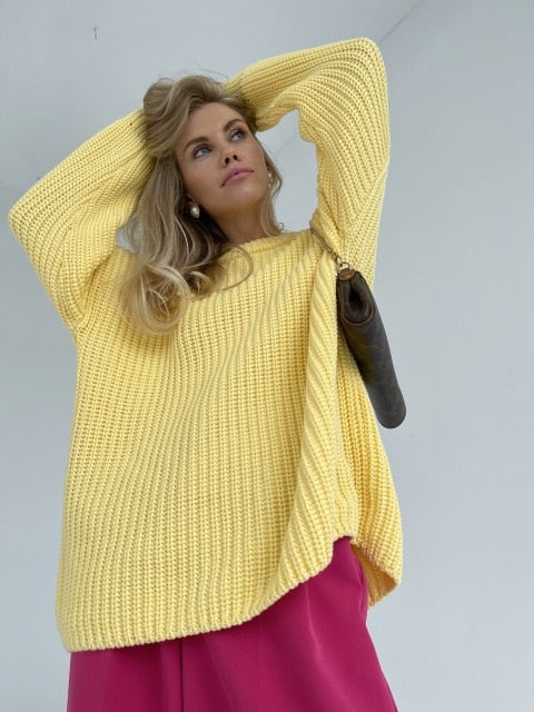 Oversized Chunky Sweater Women Long Sleeve Street Y2k Casual Loose Sweaters Cashmere Solid Knitted Tops for Women Autumn Winter