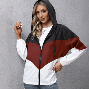Oversized Jackets Coat Women 2021 Autumn Chic Hooded Coat Patchwork Lightweight Waterproof Raincoat Outdoor Windbreaker Female