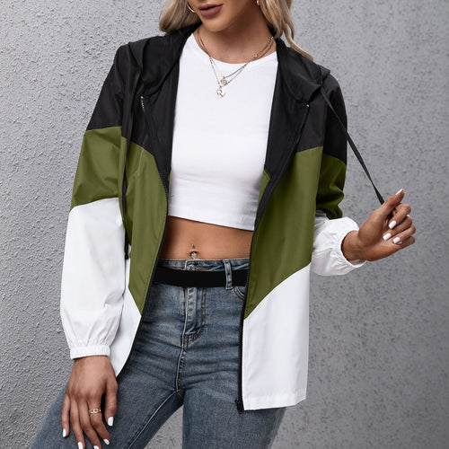 Oversized Jackets Coat Women 2021 Autumn Chic Hooded Coat Patchwork Lightweight Waterproof Raincoat Outdoor Windbreaker Female